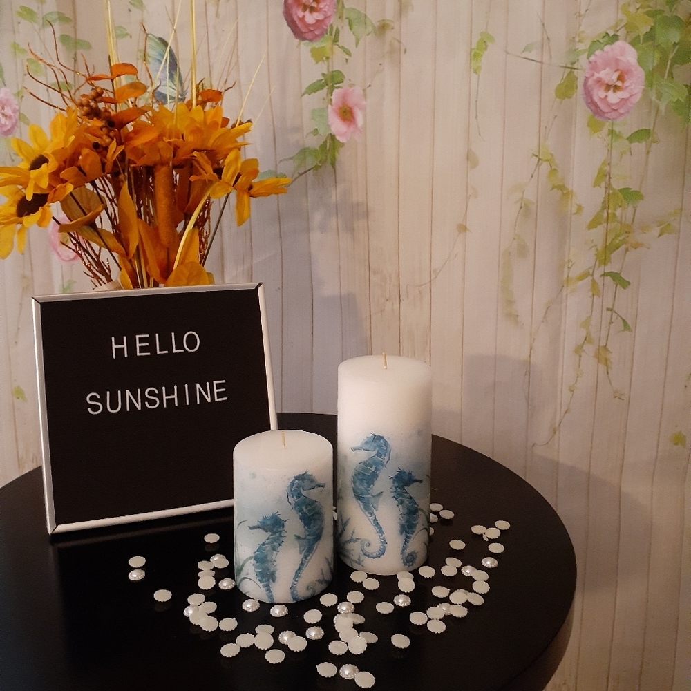 Pillar Candles Seahorses Set Home Decor